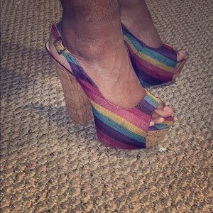 Colorful cork platform heels